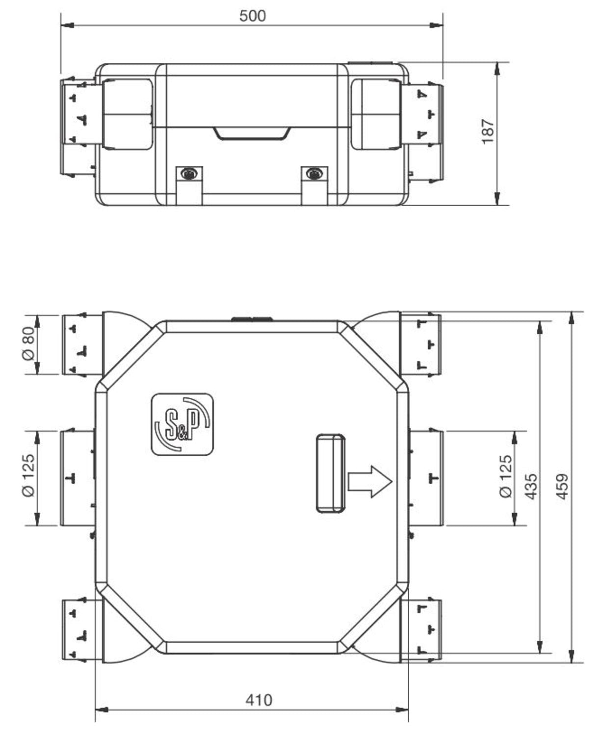 S&P OZEO FLAT H ECOWATT R8 Zentrale Abluftbox - SÜD AIR
